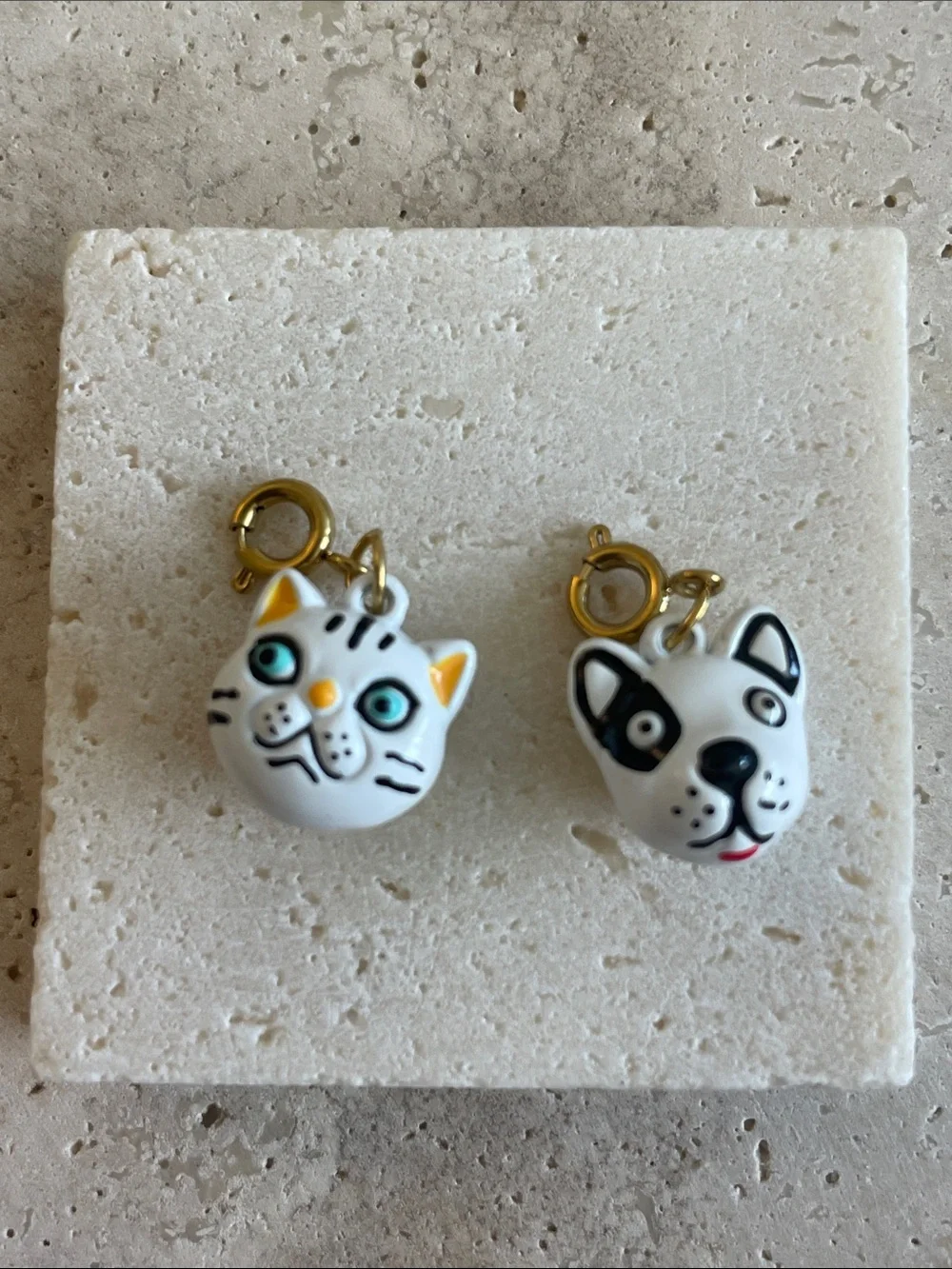 Porcelain Cat Dog Charm Set White Pet Lover Pendant Lobster Clasp